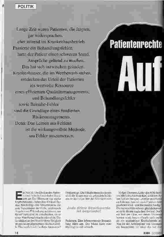 Vorschauseite 1: Auf Augenhöhe Kliniken nehmen ihre Patienten ernst und gewinnen