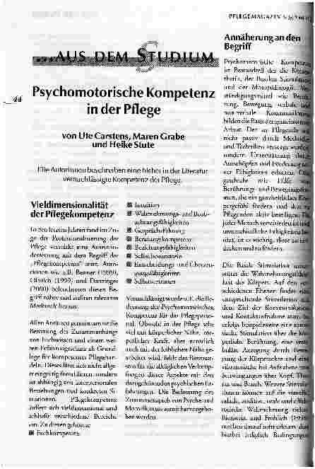 Vorschauseite 1: Psychomotorische Kompetenz in der Pflege