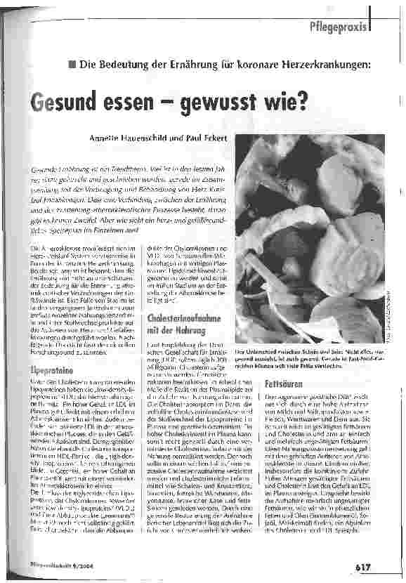 Vorschauseite 1: Gesund essen - gewusst wie? Die Bedeutung der Ernährung für koronare Herzerkrankungen