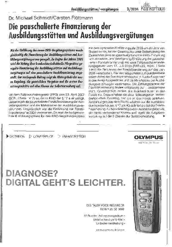 Vorschauseite 1: Die pauschalierte Finanzierung der Ausbildungsstätten und Ausbildungsvergütungen