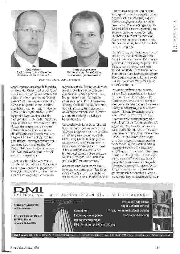 Vorschauseite 2: Gleich und gleich gesellt sich gern Rechtliche und steuerliche Aspekte bei Kooperationsund Fusionsvorhaben