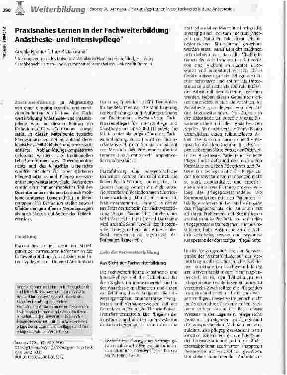 Vorschauseite 1: Praxisnahes Lernen in der Fachweiterbildung Anästhesieund Intensivpflege