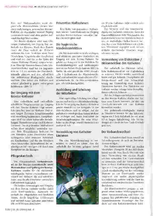 Vorschauseite 2: Evidenzbasierter Umgang mit Broviac-Kathetern in der pädiatrischen Onkologie