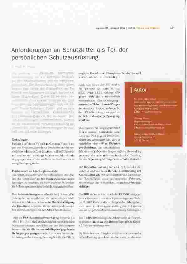 Vorschauseite 1: Anforderungen an Schutzkittel als Teil der persönlichen Schutzausrüstung