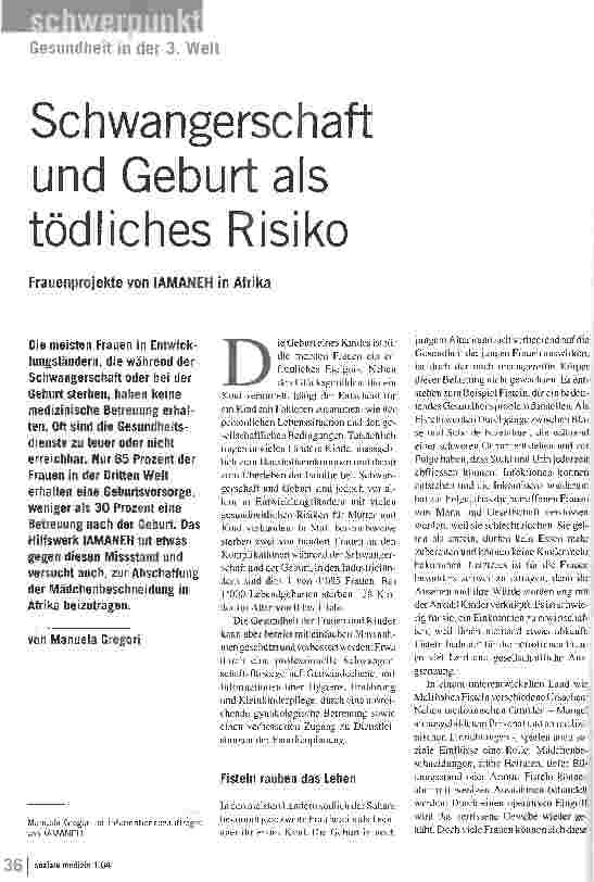 Vorschauseite 1: Schwangerschaft und Geburt als tödliches Risiko Frauenprojekte von IAMANEH in Afrika