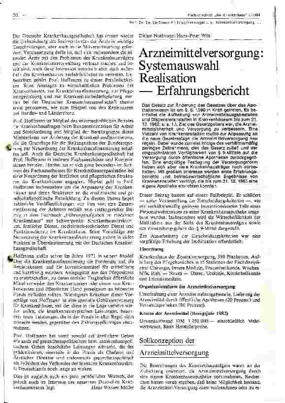 Vorschauseite 1: Arzneimittelversorgung; Systemauswahl, Rationalisierung-Erfahrungsbericht