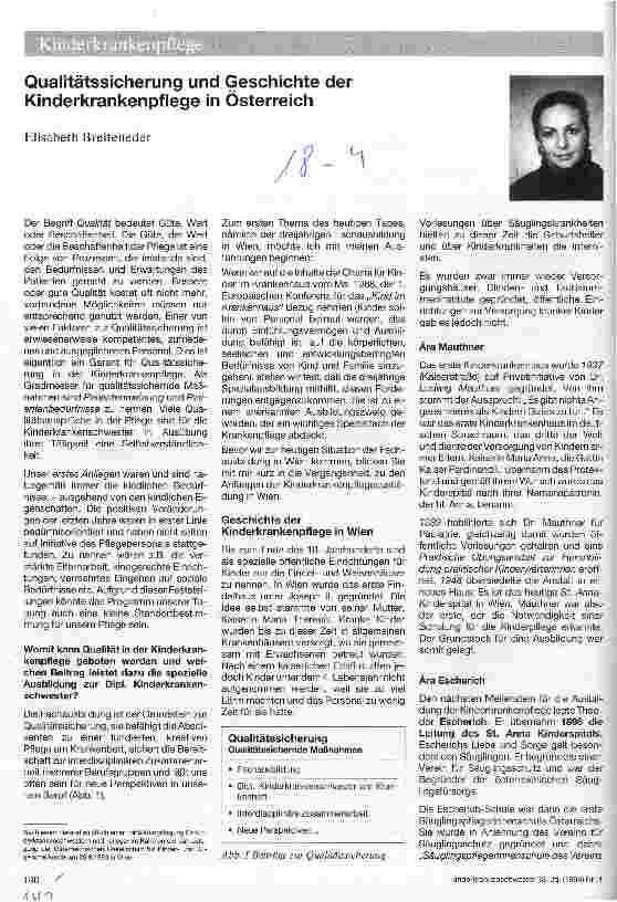 Vorschauseite 1: Qualitätssicherung und Geschichte der Kinderkrankenpflege in Österreich