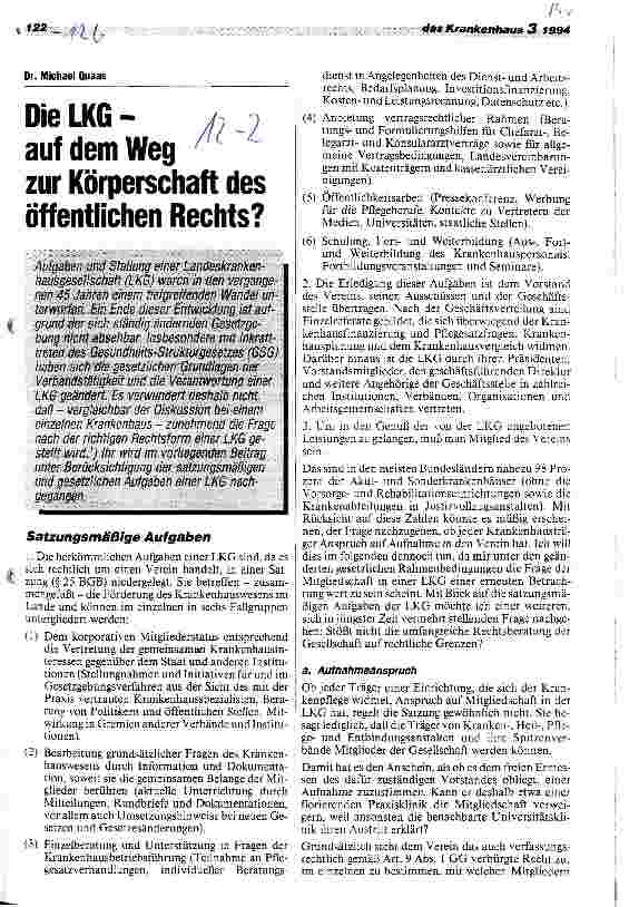 Vorschauseite 1: Die LKG - auf dem Weg zur Körperschaft des öffentlichen Rechts?