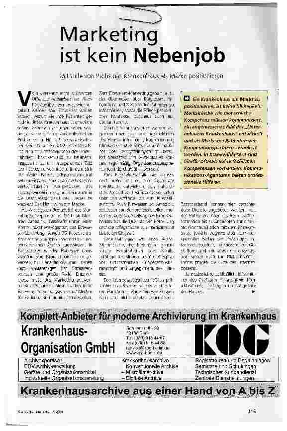 Vorschauseite 1: Marketing ist kein NebenjobMit Hilfe von Profis das Krankenhaus als Marke positionieren