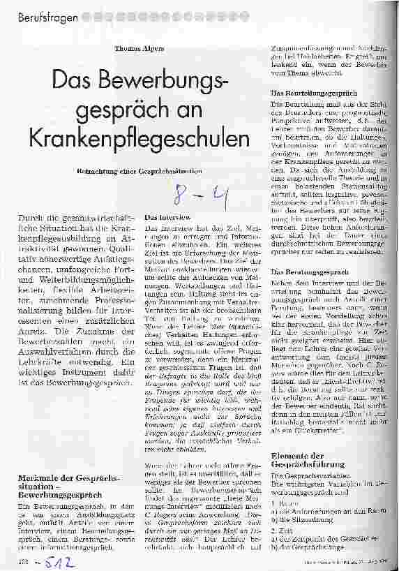 Vorschauseite 1: Das Bewerbungsgespräch an Krankenpflegeschulen Betrachtung einer Gesprächssituation