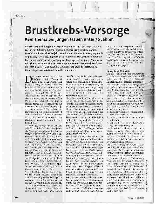 Vorschauseite 1: Brustkrebs-VorsorgeKein Thema bei jungen Frauen unter 30 Jahren