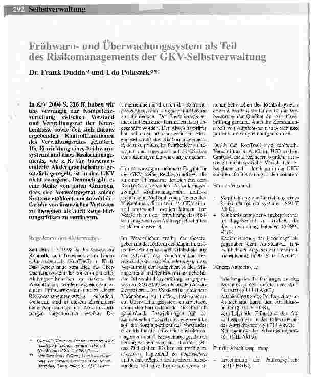 Vorschauseite 1: Frühwarnund Uberwachungssystem als Teildes Risikomanagements der GKV-Selbstverwaltung