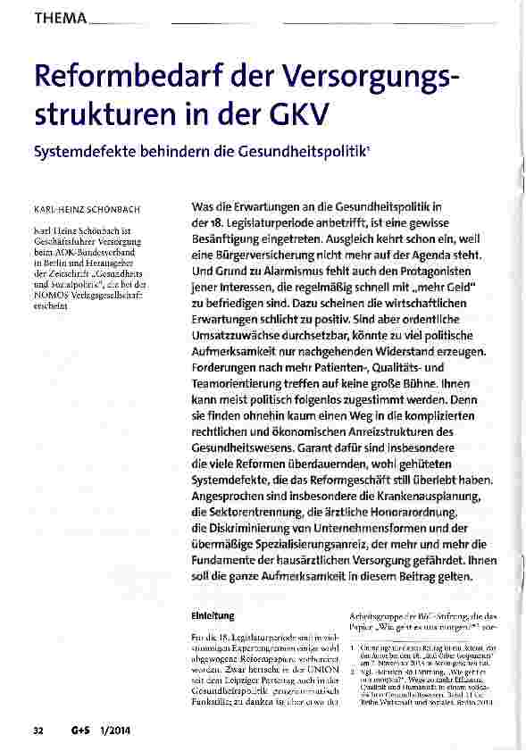 Vorschauseite 1: Reformbedarf der Versorgungs Strukturen in der GKV