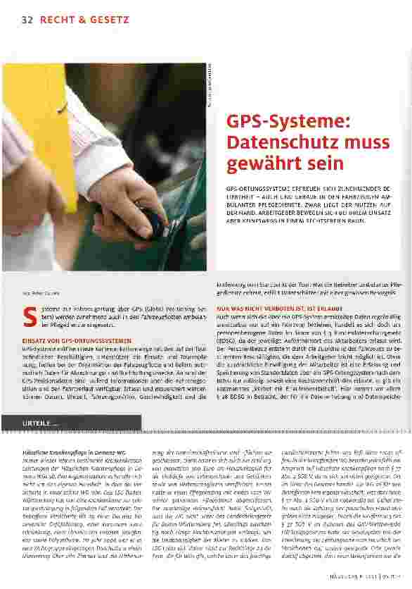 Vorschauseite 1: GPS-Systeme: Datenschutz muss gewährt sein