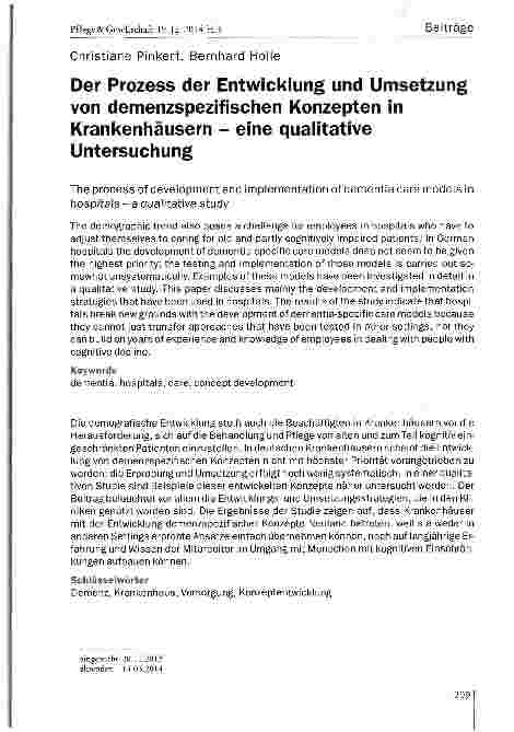 Vorschauseite 1: Der Prozess der Entwicklung und Umsetzung von demenzspezifischen Konzepten in Krankenhäusern - eine qualitative Untersuchung