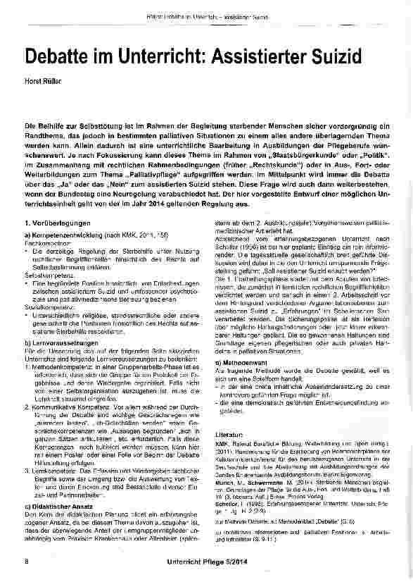 Vorschauseite 1: Debatte im Unterricht: Assistierter Suizid