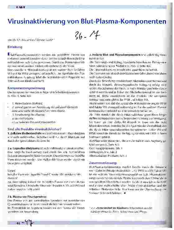 Vorschauseite 1: Virusinaktivierung von Blut-Plasma-Komponenten