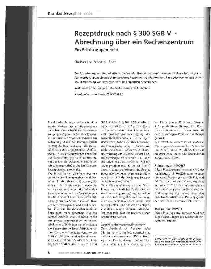 Vorschauseite 1: Rezeptdruck nach § 300 SGB V - Abrechnung über ein Rechenzentrum Ein Erfahrungsbericht
