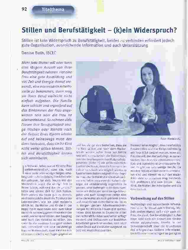 Vorschauseite 1: Stillen und Berufstätigkeit - (k)ein Widerspruch?Stillen ist kein Widerspruch zu Berufstätigkeit, beides zu verbinden erfordert jedoch gute Organisation, ausreichende Information…