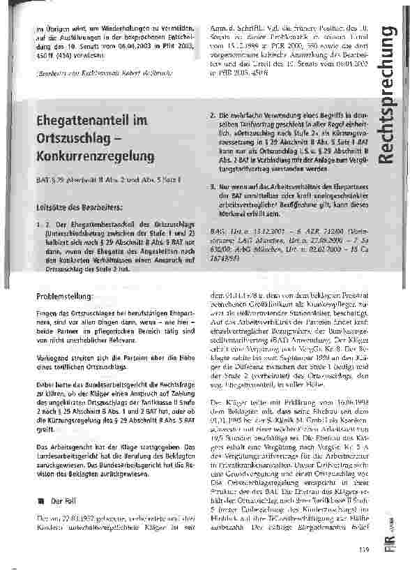 Vorschauseite 1: Ehegattenanteil im Ortszuschlag - Konkurrenzregelung BAG, Urteil vom 13.12.2001