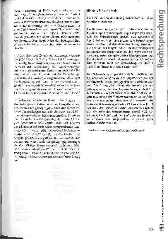 Vorschauseite 3: Ehegattenanteil im Ortszuschlag - Konkurrenzregelung BAG, Urteil vom 13.12.2001