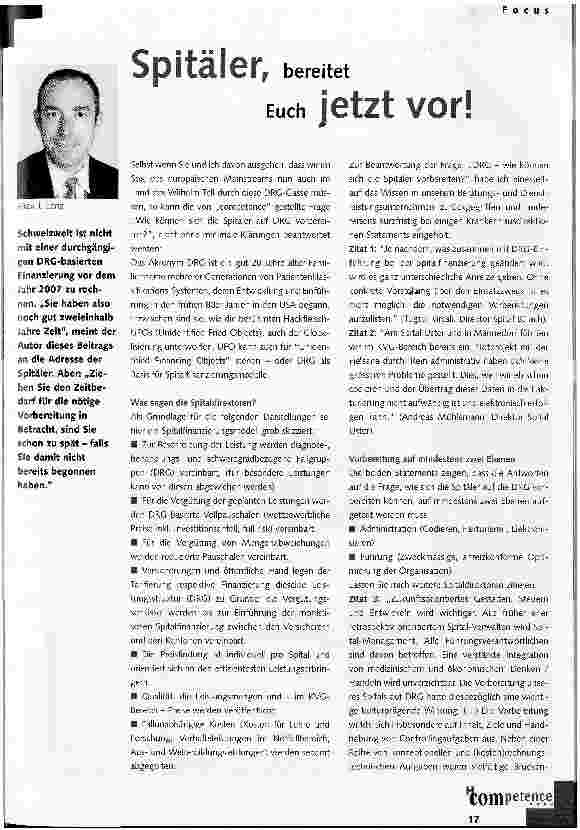 Vorschauseite 1: Spitäler, bereitet Euch jetzt vor!
