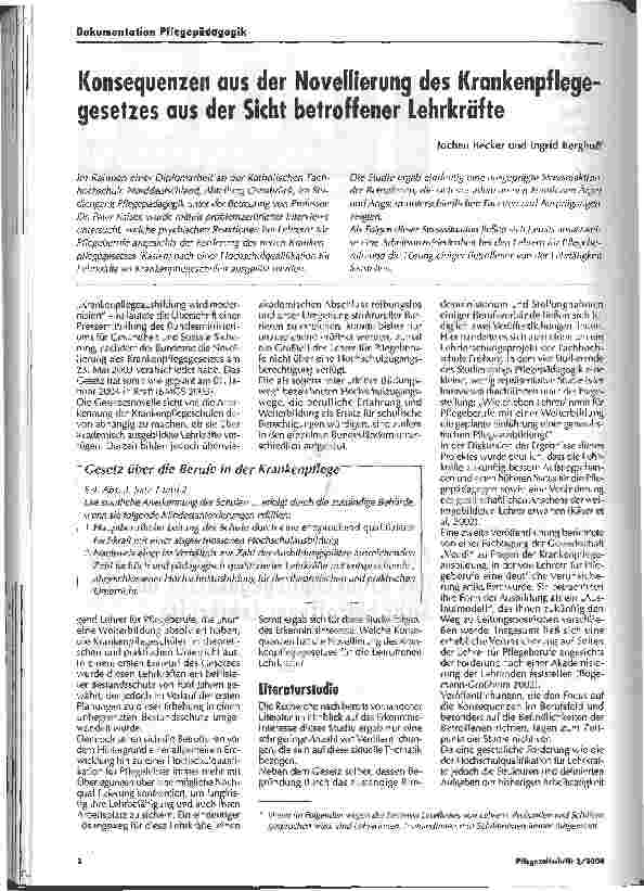 Vorschauseite 1: Konsequenzen aus der Novellierung des Krankenpflegegesetzes aus der Sicht betroffener Lehrkräfte