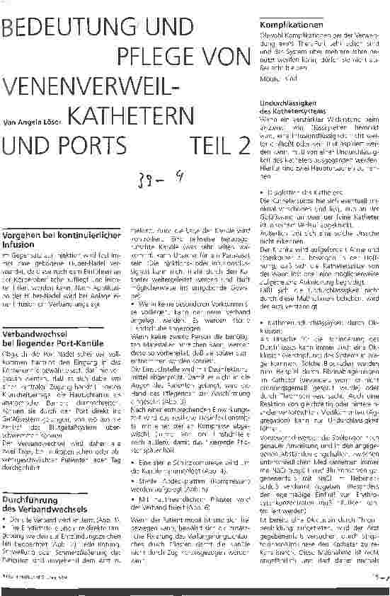 Vorschauseite 1: Bedeutung und Pflege von Venenverweilkathetern und Ports Teil 2