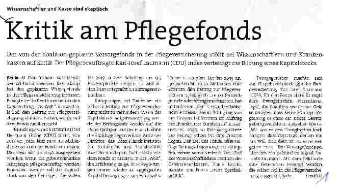 Vorschauseite 1: Kritik am Pflegefonds