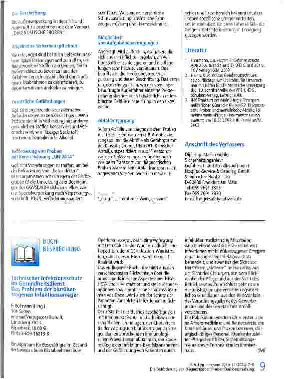 Vorschauseite 3: Die Beförderung von diagnostischen Proben zur klinisch-chemischen und mikrobiologischen Untersuchung