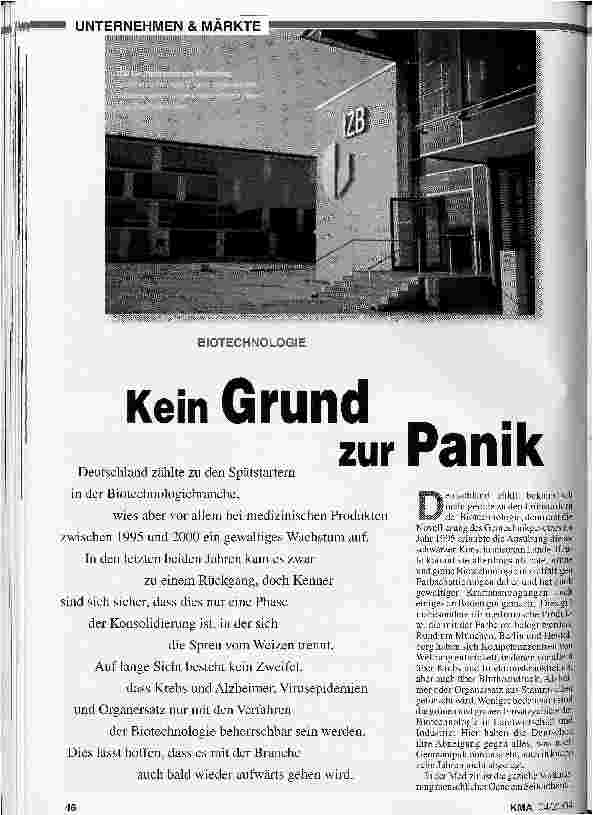 Vorschauseite 1: Biotechnologie: Kein Grund zur Panik