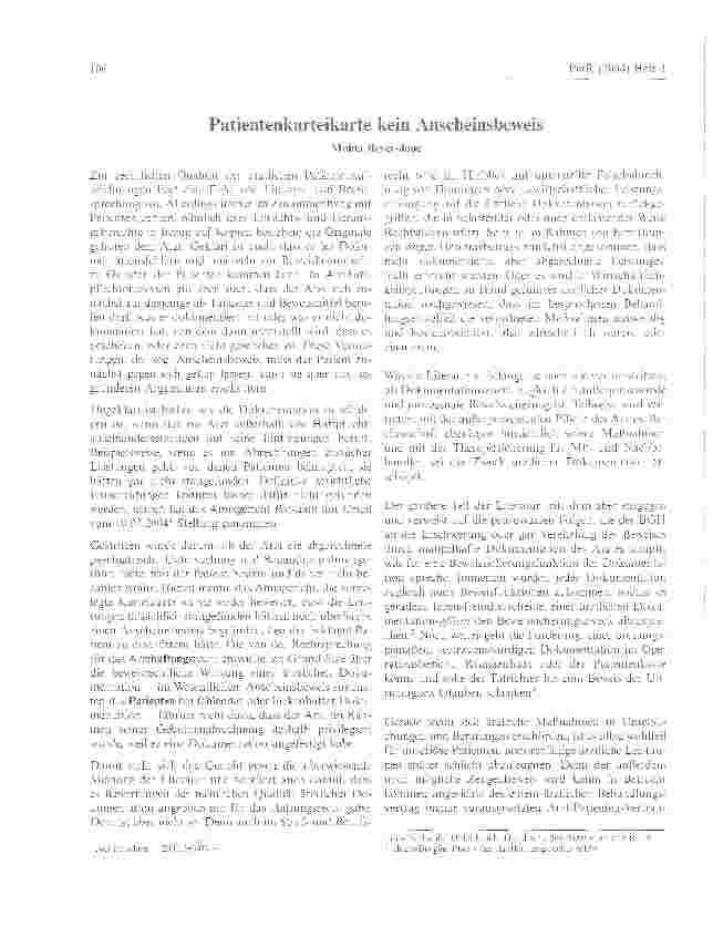 Vorschauseite 1: Patientenkarteikarte kein Anscheinsbeweis