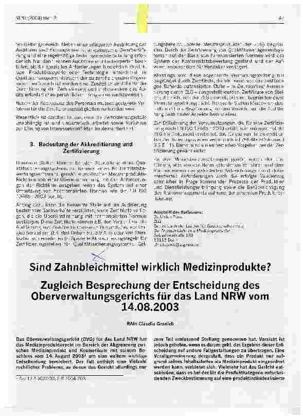Vorschauseite 2: Umsetzung der EN ISO 13485 2003 aus Sicht der ZLG