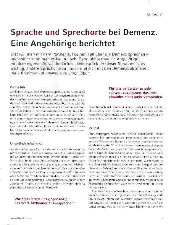 Vorschauseite 1: Sprache und Sprechorte bei Demenz. Eine Angehörige berichtet
