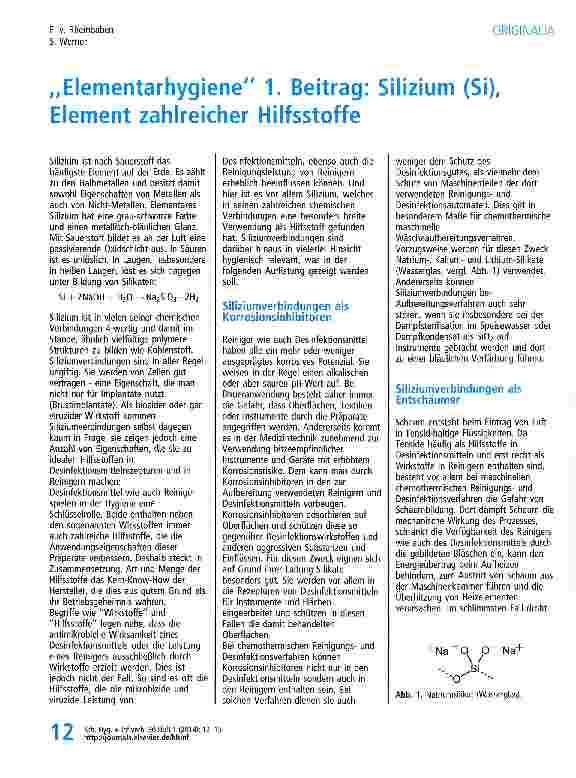 Vorschauseite 1: Elementarhygiene. Beitrag: Silizium (Si)f Element zahlreicher Hilfsstoffe