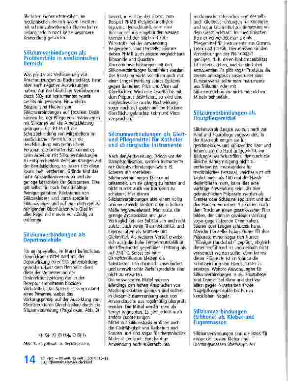 Vorschauseite 3: Elementarhygiene. Beitrag: Silizium (Si)f Element zahlreicher Hilfsstoffe
