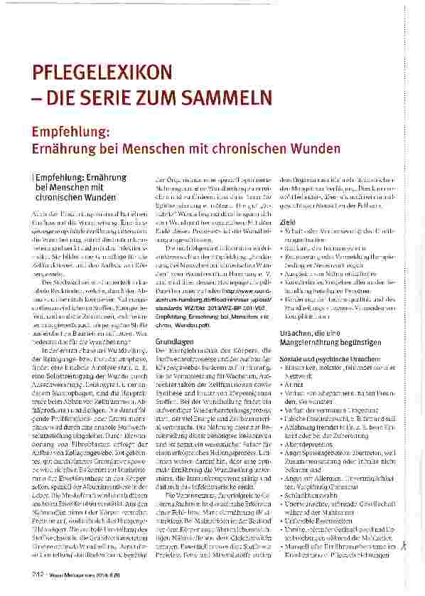 Vorschauseite 1: PFLEGELEXIKON -DIE SERIE ZUM SAMMELN Empfehlung: Ernährung bei Menschen mit chronischen Wunden