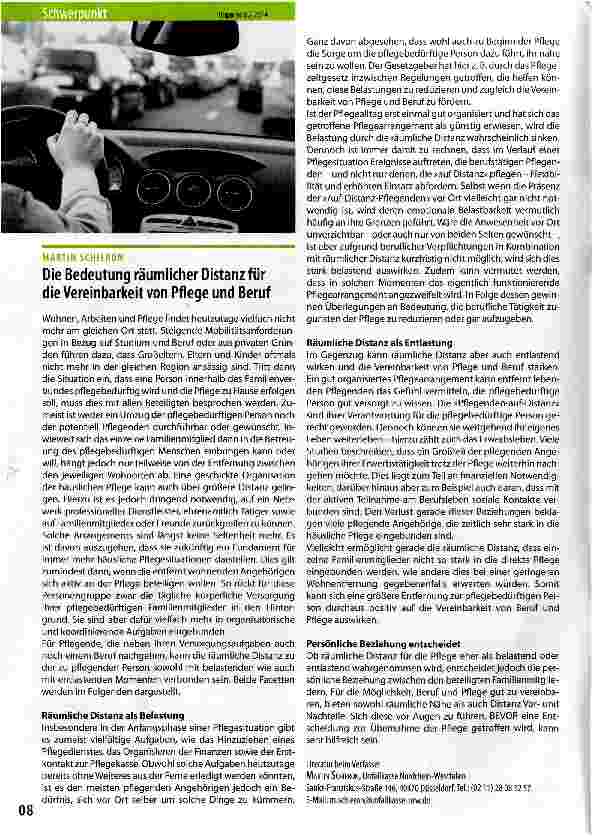 Vorschauseite 1: Die Bedeutung räumlicher Distanz für die Vereinbarkeit von Pflege und Beruf