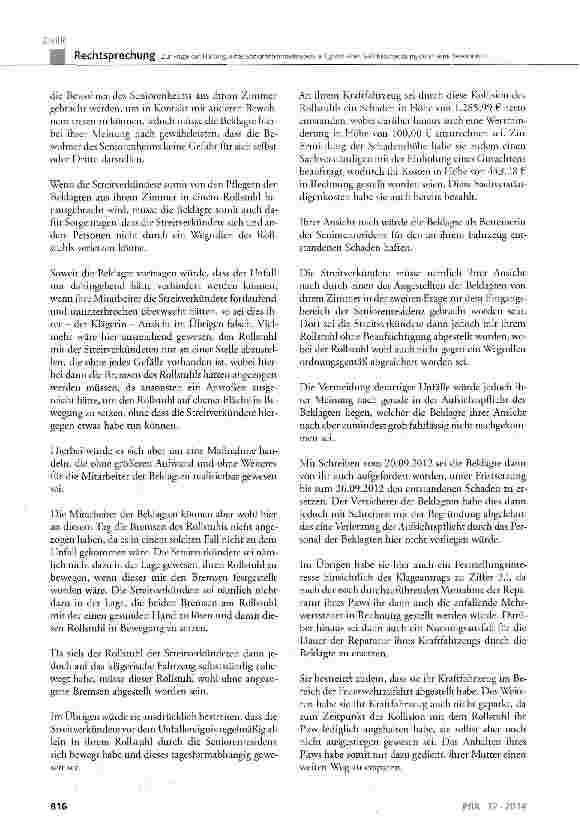 Vorschauseite 3: Zur Frage der Haftung eines Seniorenheimbetreibers aufgrund einer Sachbeschädigung durch eine Bewohnerin BGB § 276, § 278, § 280, § 823, § 831; GG Art. 1 Abs. 1 und Art. 2 Abs. 1