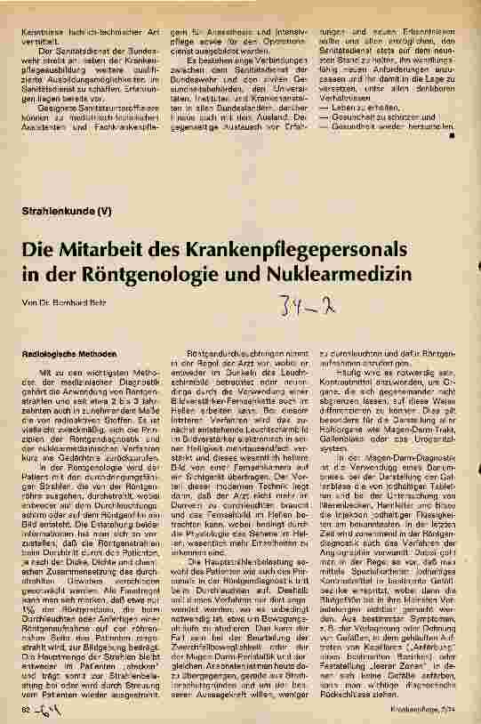 Vorschauseite 1: Die Mitarbeit des Krankenpflegepersonals in der Röntgenologie und Nuklearmedizin