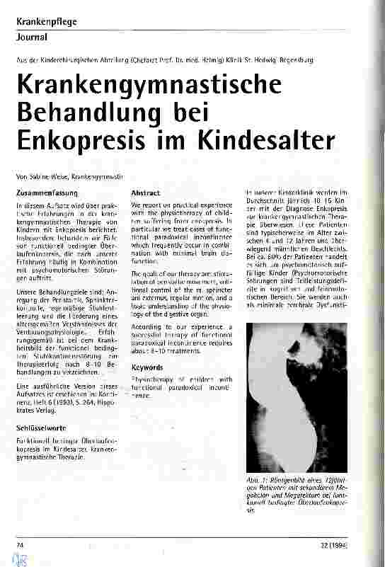 Vorschauseite 1: Krankengymnastische Behandlung bei Enkopresis im Kindesalter