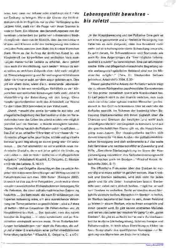 Vorschauseite 2: Woche für das Leben 2004 Die Würde des Menschen am Ende seines Lebens