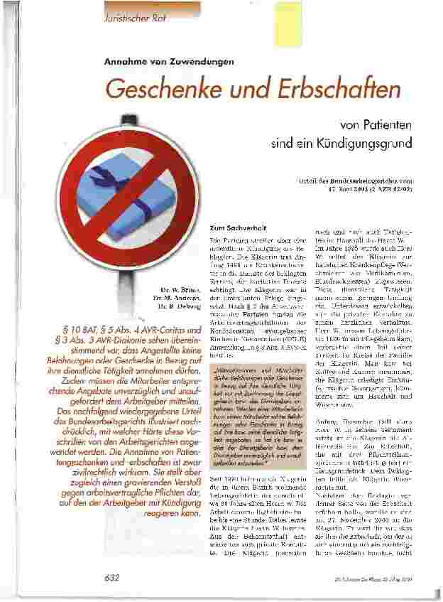 Vorschauseite 1: Geschenke und Erbschaften sind ein Kündigungsgrund