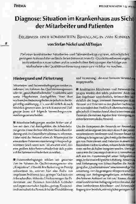 Vorschauseite 1: Diagnose: Situation im Krankenhaus aus Sicht der Mitarbeiter und Patienten Ergebnisse einer kombinierten Befragung in zwei Kliniken