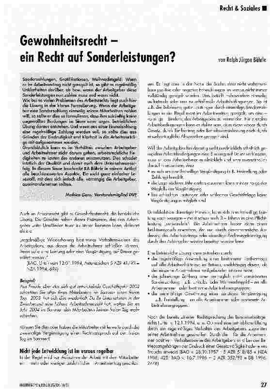 Vorschauseite 1: Gewohnheitsrecht -ein Recht auf Sonderleistungen?