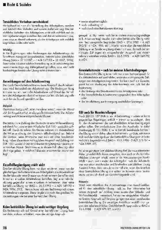 Vorschauseite 2: Gewohnheitsrecht -ein Recht auf Sonderleistungen?