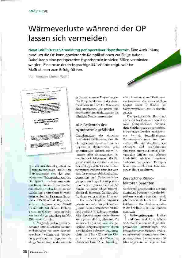 Vorschauseite 1: Wärmeverluste während der OP lassen sich vermeiden