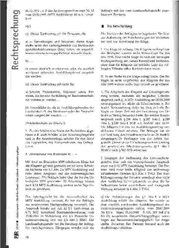 Vorschauseite 3: Urlaubsanspruch - Öffentlicher Dienst - Auszubildende - Heilerziehungspfleger BAG, Urt. v. 27.05.2003