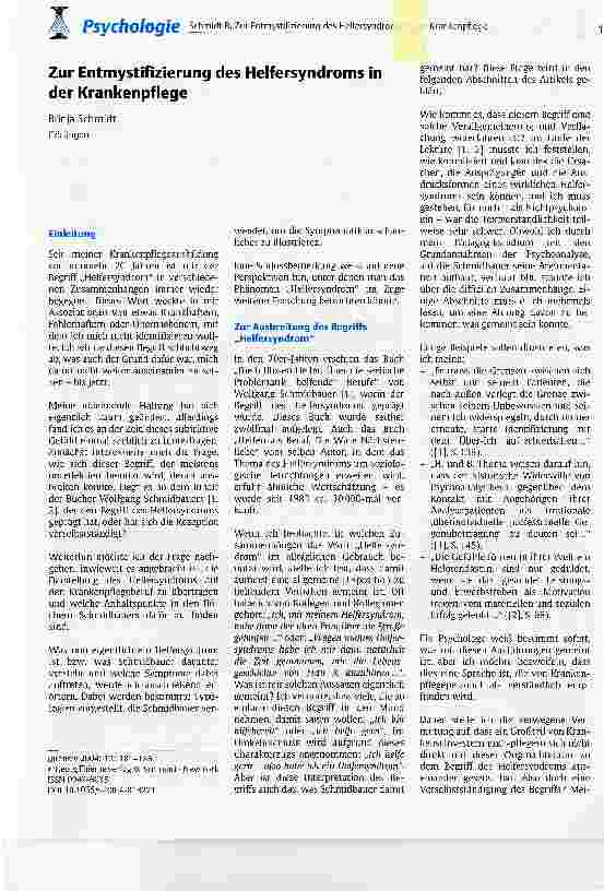 Vorschauseite 1: Zur Entmystifizierung des Helfersyndroms in der Krankenpflege