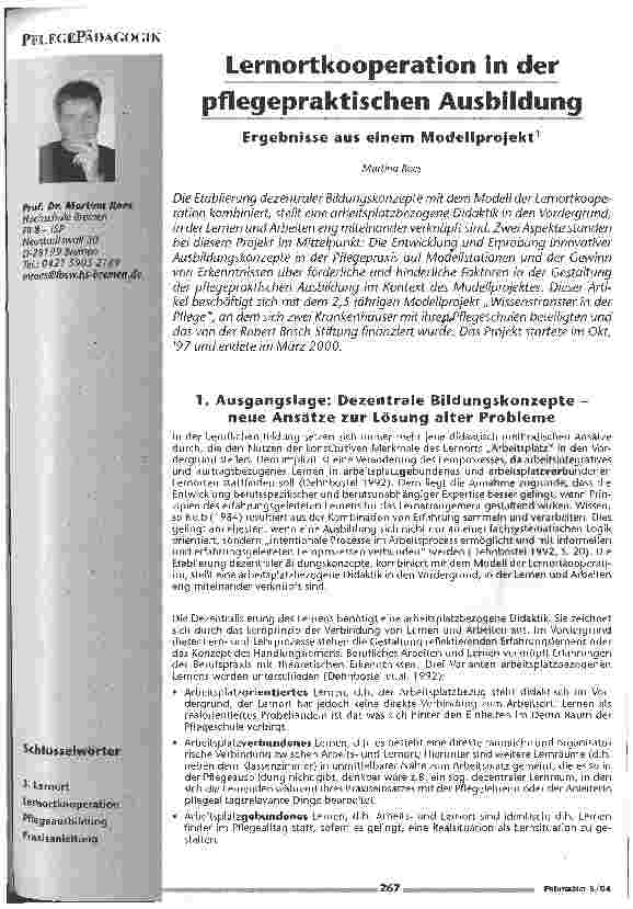 Vorschauseite 1: Lernortkooperation in der pflegepraktischen Ausbildung Ergebnisse aus einem Modellprojekt